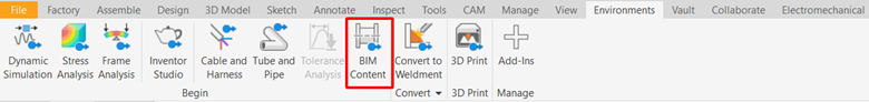 Tính năng BIM Content trong Inventor