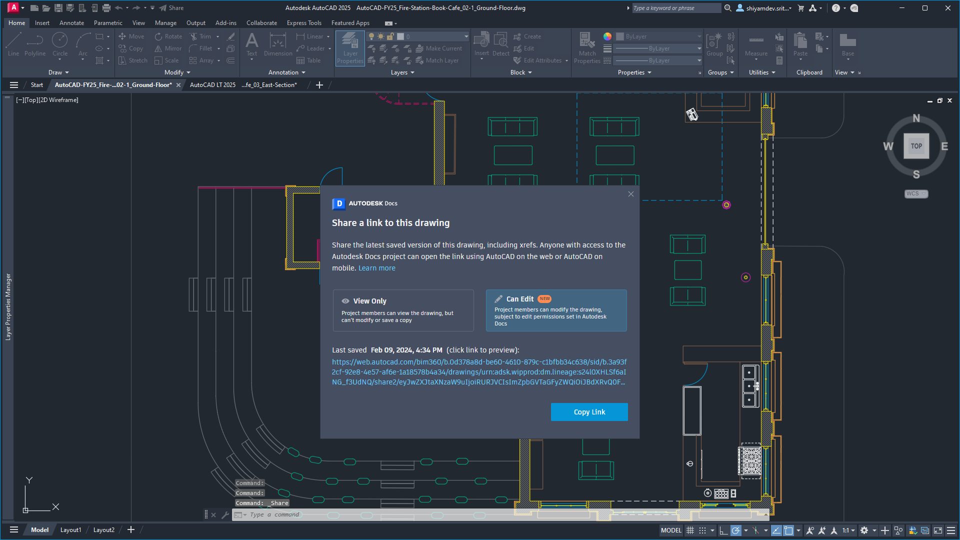 Tính năng chia sẻ file trên Autodesk Docs từ AutoCAD 2025