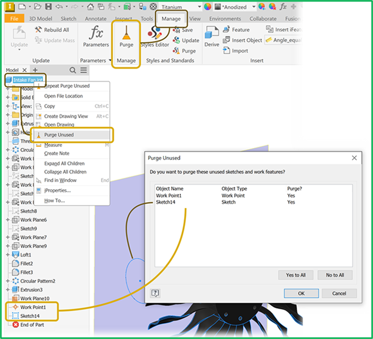Tính năng Purge nằm trong tab manage