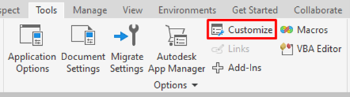 Truy cập Customize trong Tab Tool