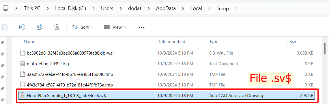 Truy cập vào vị trí lưu và thay đổi đuôi của file Autosave