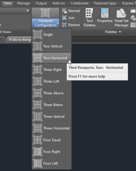 Các tùy chọn trong viewport configuration 
