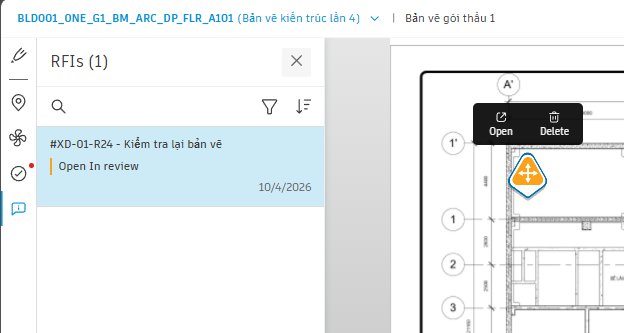 Liên kết RFI với vị trí trên bản vẽ
